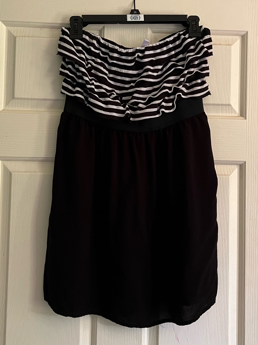 Xhilaration Black Strapless Mini Dress with Ruffled Black & White Bodice